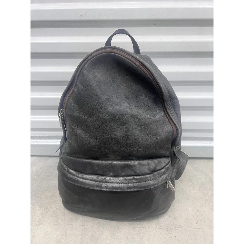 Chevignon Backpack Unisex Black Leather Zipper Adjustable Strap Bag Outdoor